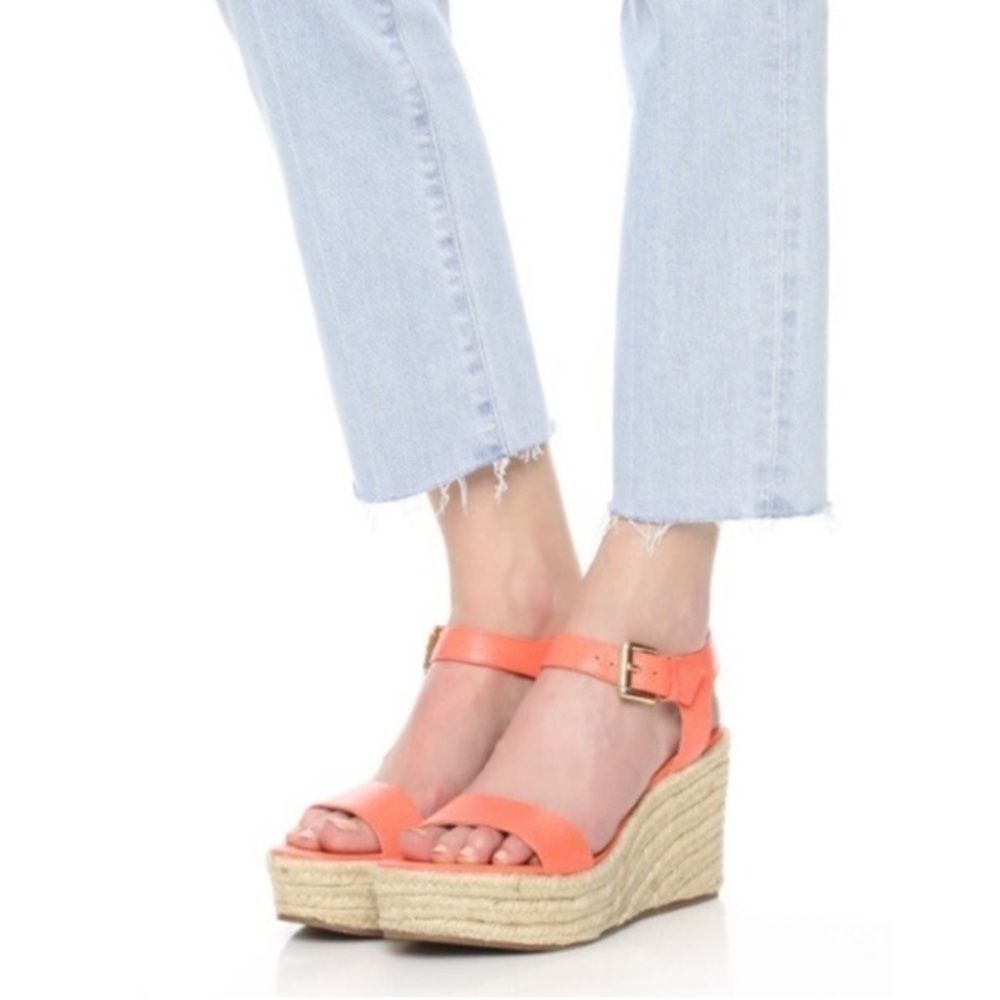 Kate Spade New York Tarin Pop Coral Tumbled Leather Espadrille Wedge Sandals 10 - Picture 16 of 16